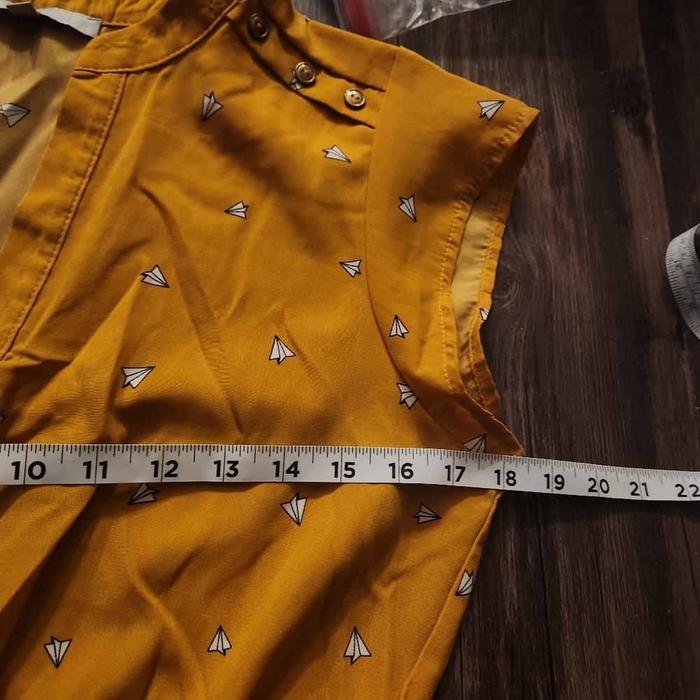 Sweet Rain Mustard Yellow Cap-Sleeve Mini Dress Paper Airplane Print Medium - Picture 14 of 15